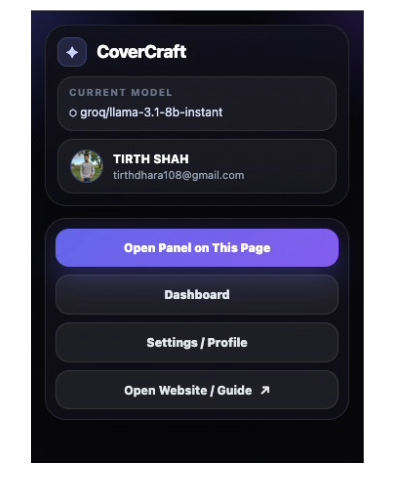 CoverCraft extension popup