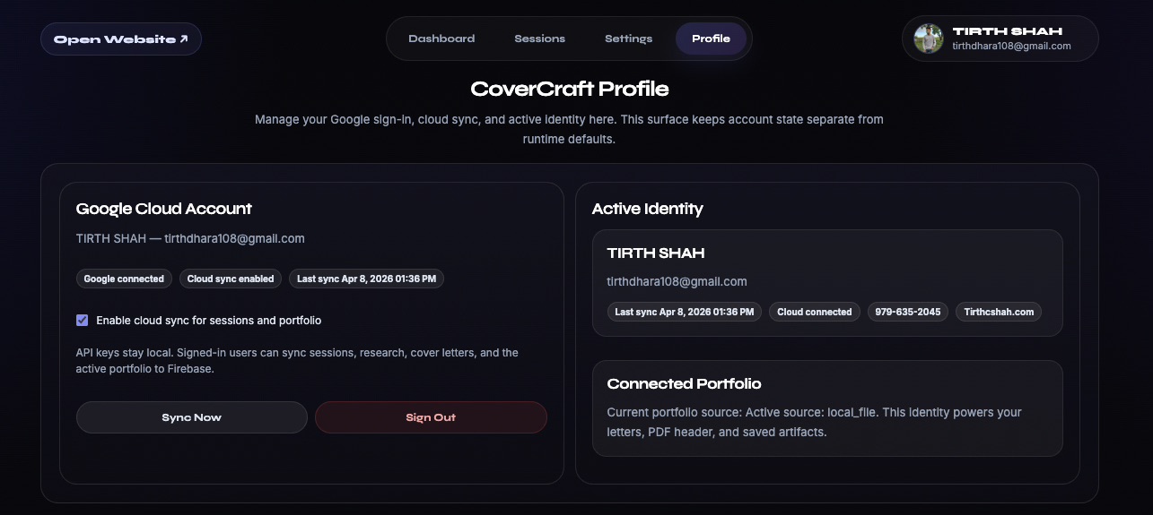 CoverCraft profile view
