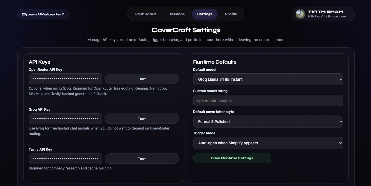 CoverCraft settings view
