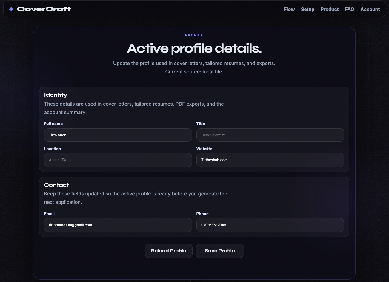 CoverCraft website profile details